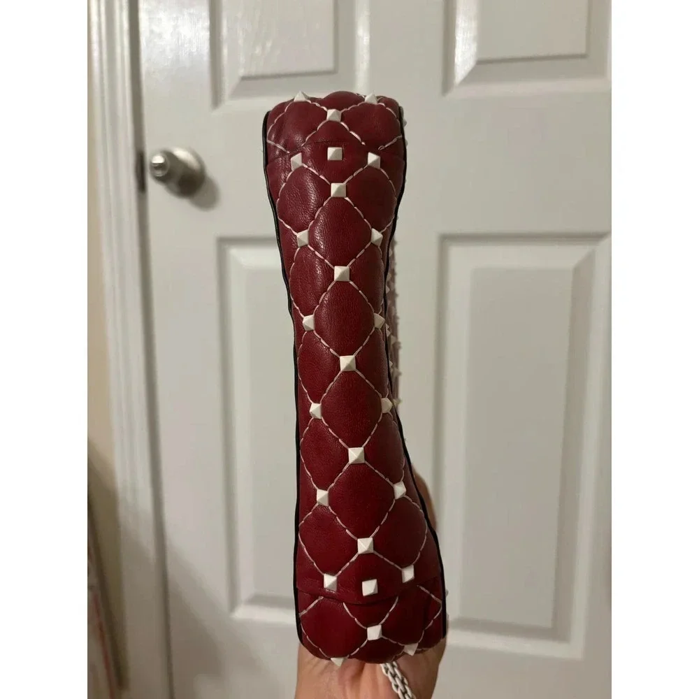 Valentino Rockstud Spike Red White Quilted Handle Shoulder chain Bag.